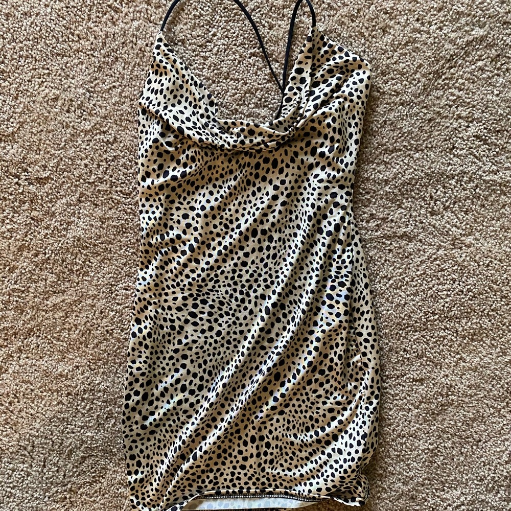 Strappy cowl neck cheetah mini dress